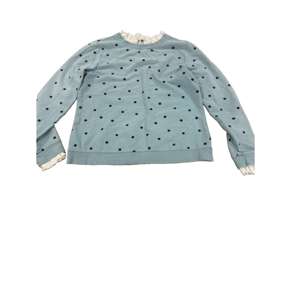 Boden Holly Sweatshirt Women S Light Blue Navy Polka Dot Eyelet Lace Ruffle